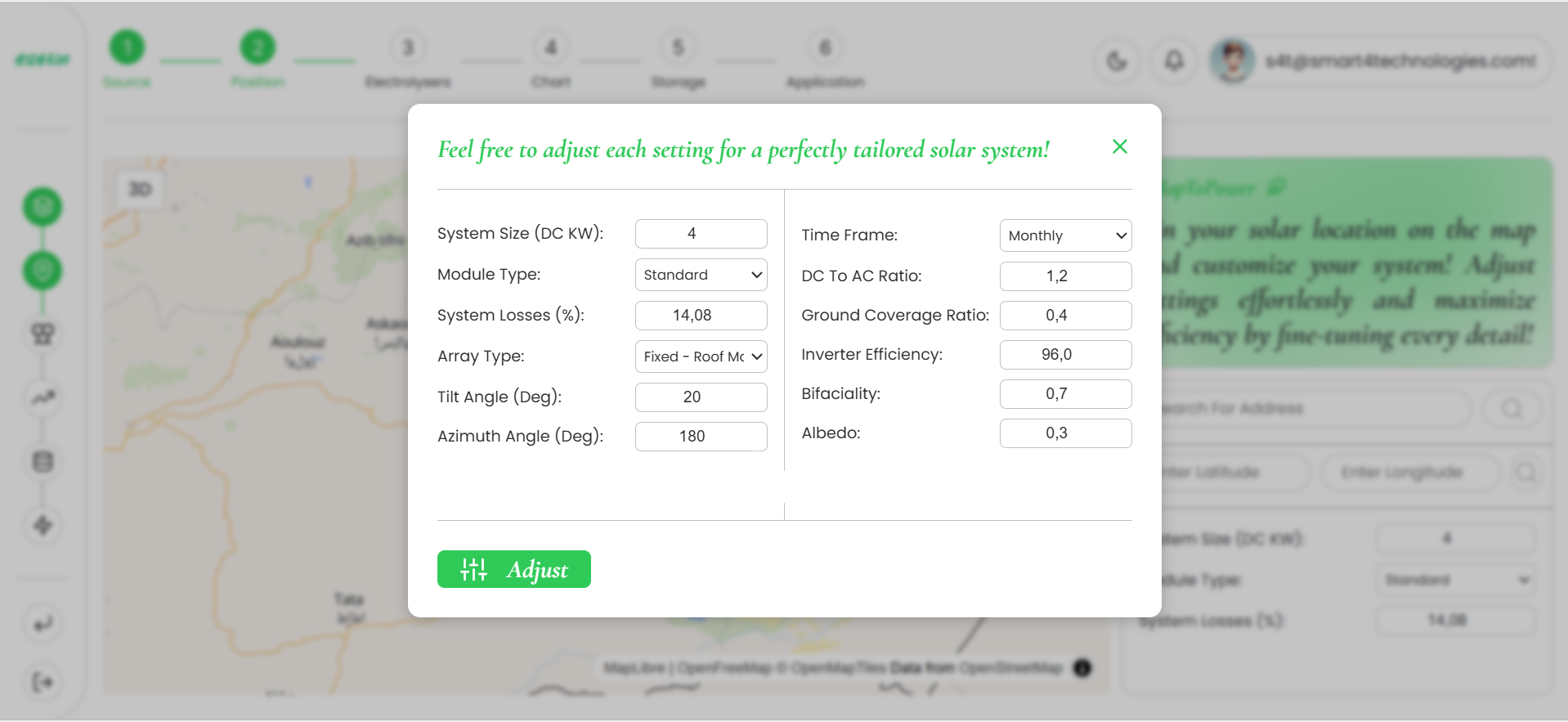Figure 9: Solar system Inputs interface.