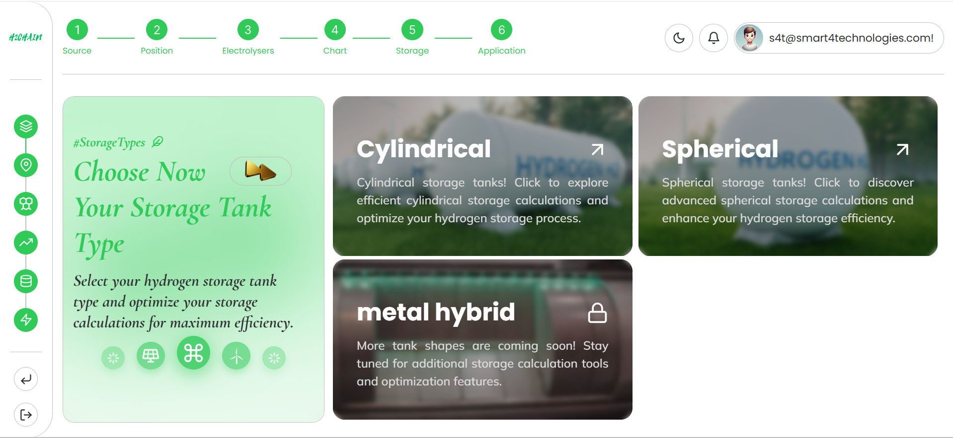 Figure 11: Hydrogen storage options (Cylindrical, Spherical, Metal Hybrid).